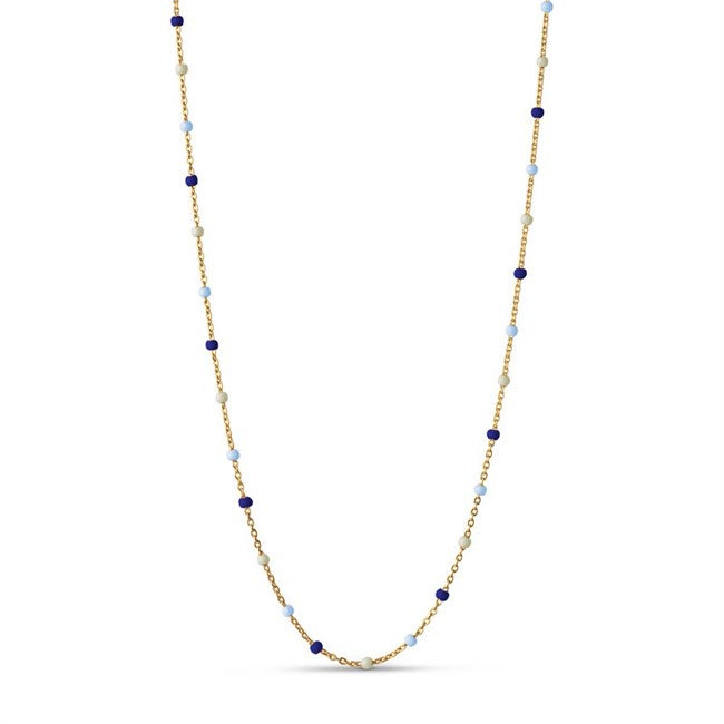 Lola Marine halskæde fra Enamel Copenhagen i 18 kt forgyldt sølv med små blå perler.